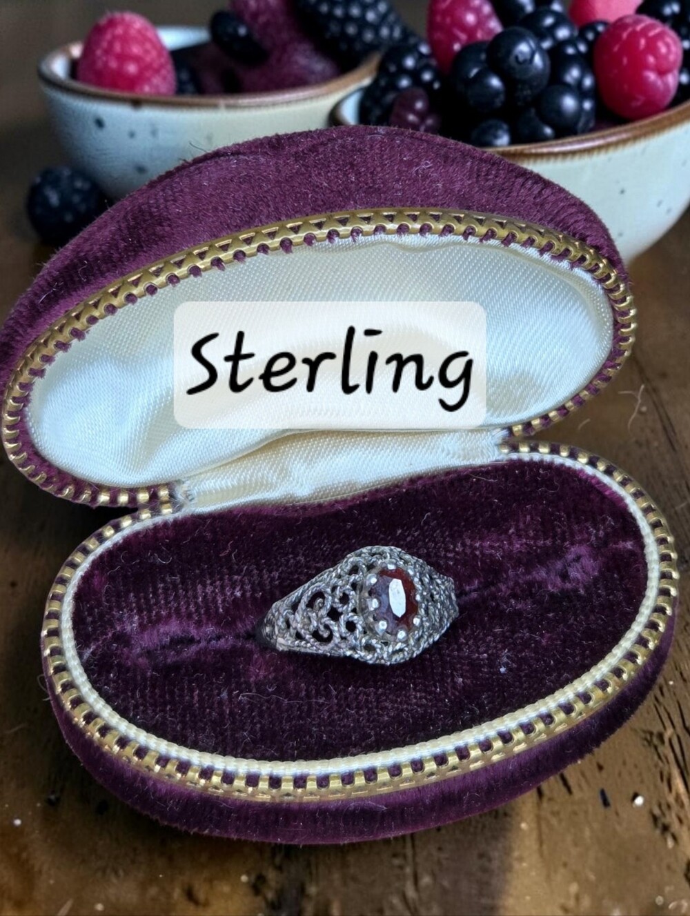 Vintage Sterling Silver Filigree Red Stone Ring Size 5.75
